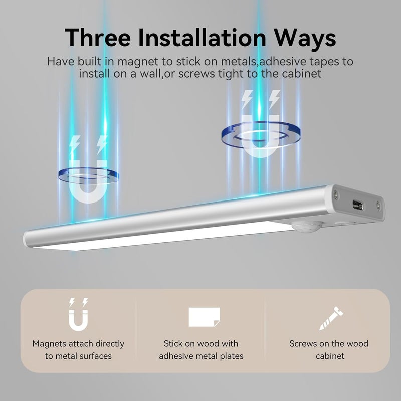 xinp Under Cabinet Lighting, LED Magnetic Motion Activated Under Cabinet Lights, Rechargeable Closet Lights 2800mAh Battery Operated, Wireless Dimmable Under Counter Lights for Kitchen,Hallway 2 Pack - Image 4
